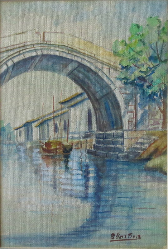 Vintage Chinese Watercolor of Riverbank by Yastriez