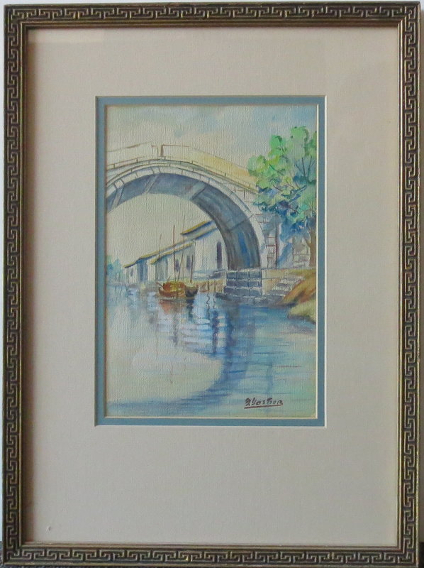 Vintage Chinese Watercolor of Riverbank by Yastriez