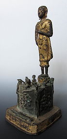 Thai Antique Bronze Figure of Ksitigarbha and Demons