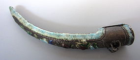 Chinese Antique Long Silver and Enamel Nail Guard