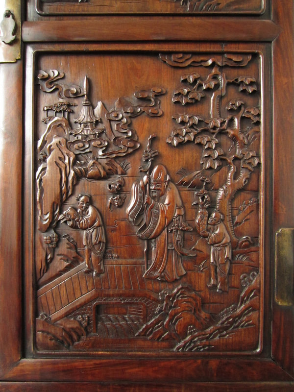 Chinese Antique Carved Hongmu Wood Cabinet