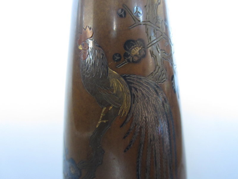 Japanese Bronze Zogan Vase with Onagadori