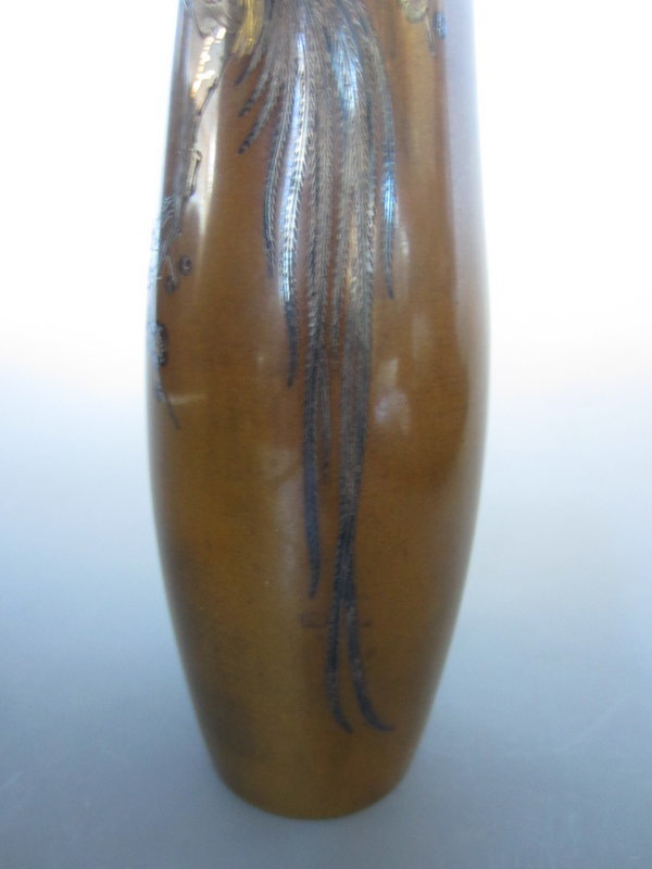 Japanese Bronze Zogan Vase with Onagadori