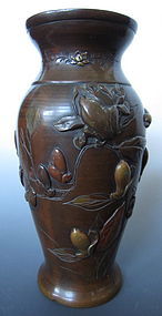 Japanese Antique Mixed Metal Vase with Magnolias