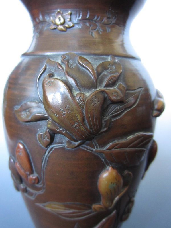 Japanese Antique Mixed Metal Vase with Magnolias