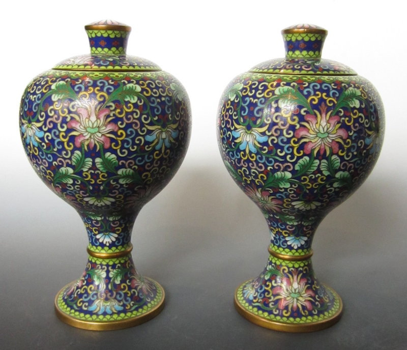 Chinese Antique Pair of Lidded Cloisonne Containers