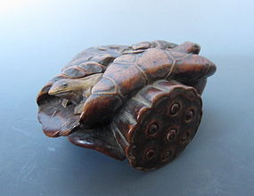 Chinese Hardwood Carving of Lotuses and Frogs