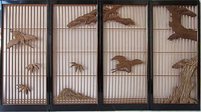 Japanese Antique Shoji with Cranes and Pine