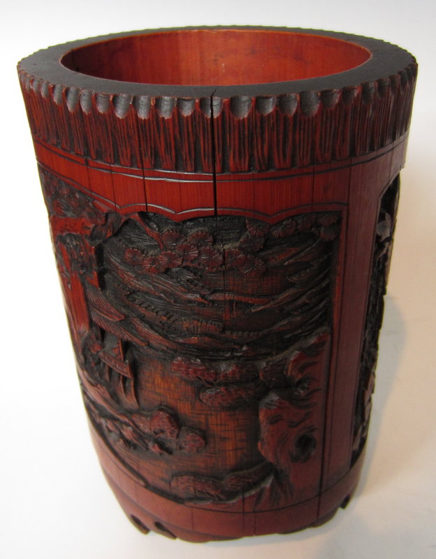 Chinese Antique Carved Bamboo Brush Pot