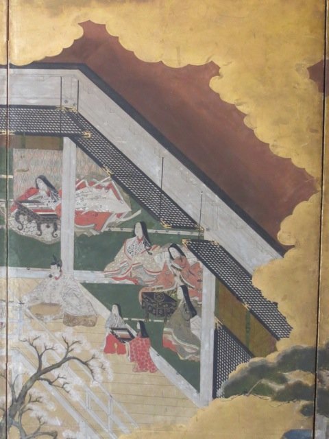 Six Panel Screen Chapter View from the Tale of Genji