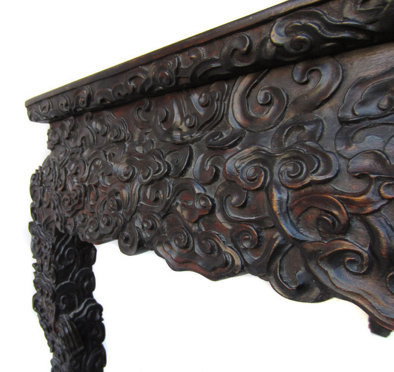 Chinese Highly Carved Hardwood Scroll Painting Table