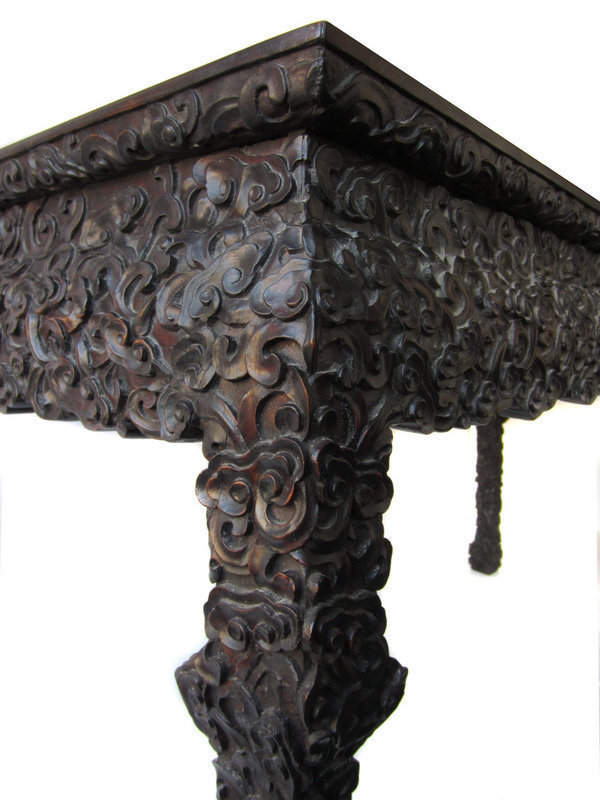 Chinese Highly Carved Hardwood Scroll Painting Table