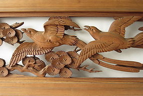 Large Japanese Antique Ranma (Transom) Birds in Flight
