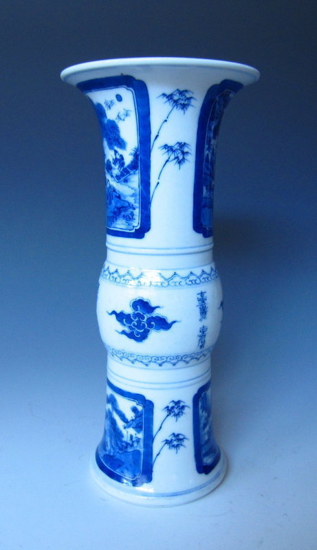 Chinese Blue and White Vase in the form of a Gu