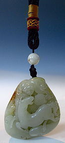 Chinese Jade Toggle, Carved with Horse and Monkey