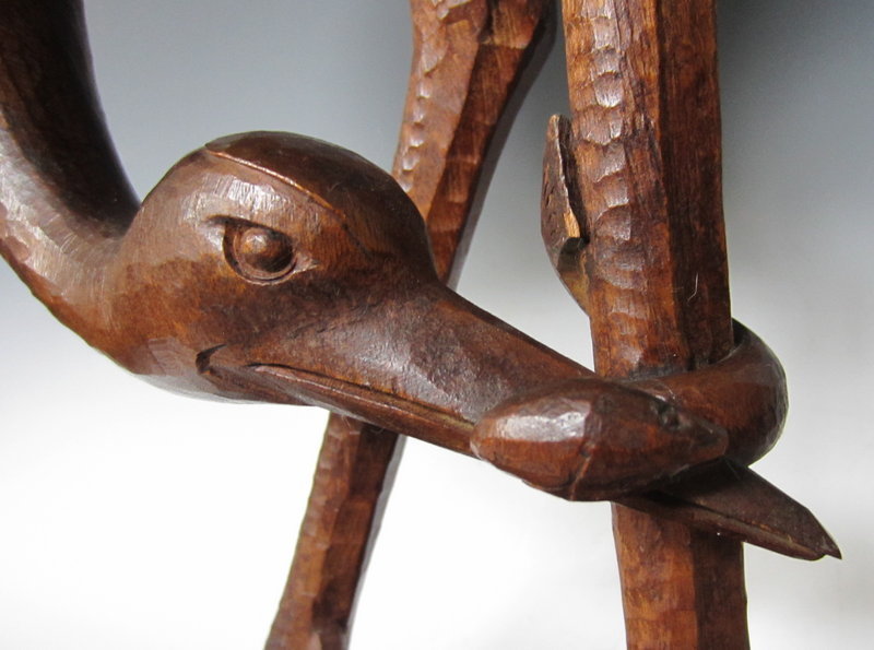 Japanese Signed Wooden Crane with Fish