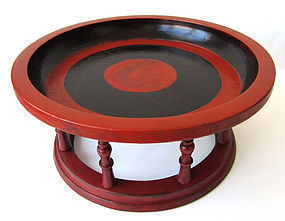 Burmese Red and Black Lacquer Wood Offering Tray Kalat