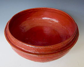 Antique Burmese Red Lacquer Bamboo Basket