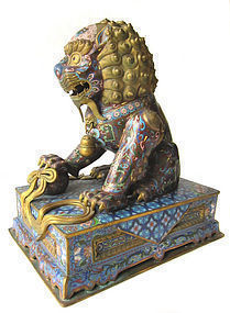 Chinese Antique Pair of Large Cloisonne Lions