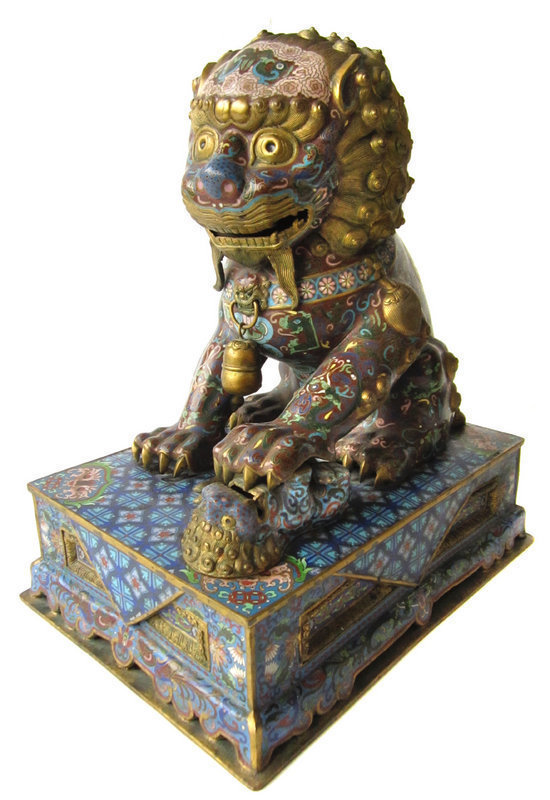 Chinese Antique Pair of Large Cloisonne Lions