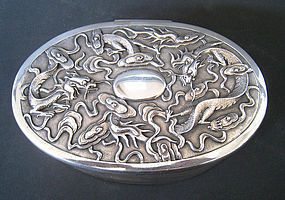 Chinese Antique Silver Box with Dragons, Wang Hing Co.