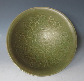 Antique Chinese Peony Motif Celadon Bowl