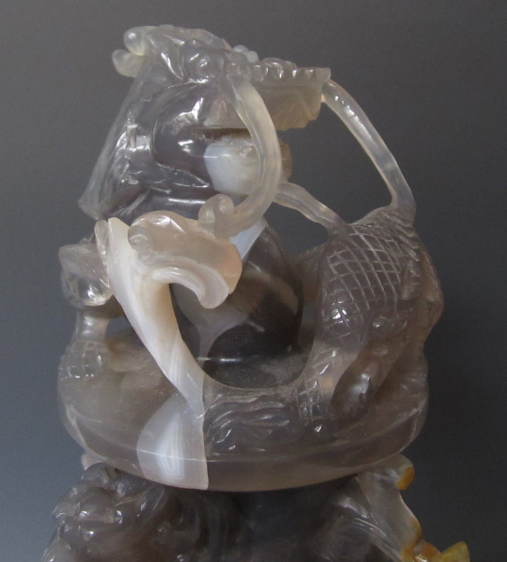 Antique Chinese Agate Censor with Dragon