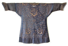 Chinese Antique Blue Gauze Summer Dragon Robe