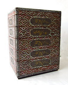 Pair of Inlaid Ryukyu Lacquer Tiered Sweets Box