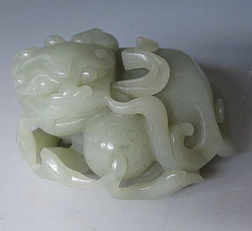 Chinese Jade Carving of Foo Dog with Ball