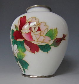 Japanese Cloisonne Vase with Blooming Rose