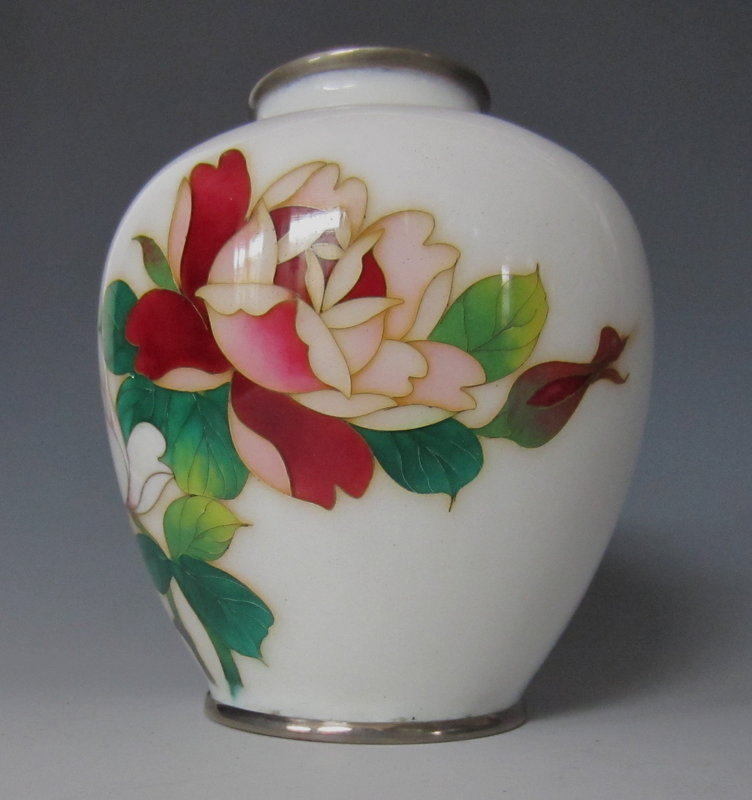 Japanese Cloisonne Vase with Blooming Rose