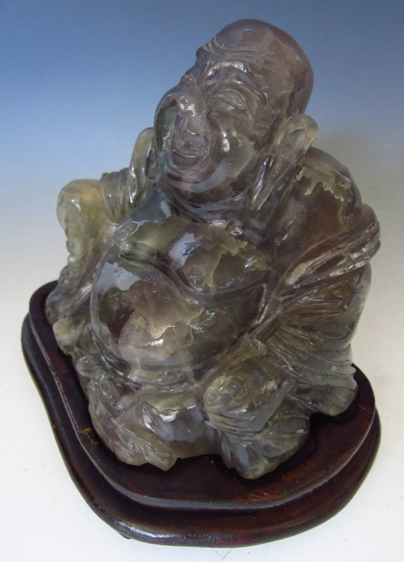 Chinese Flourite Mineral Carving of Smiling Buddha