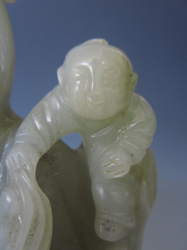 Antique Chinese Jade Carving of Lady Carrying Child