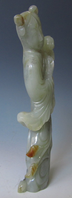 Antique Chinese Jade Carving of Lady Carrying Child