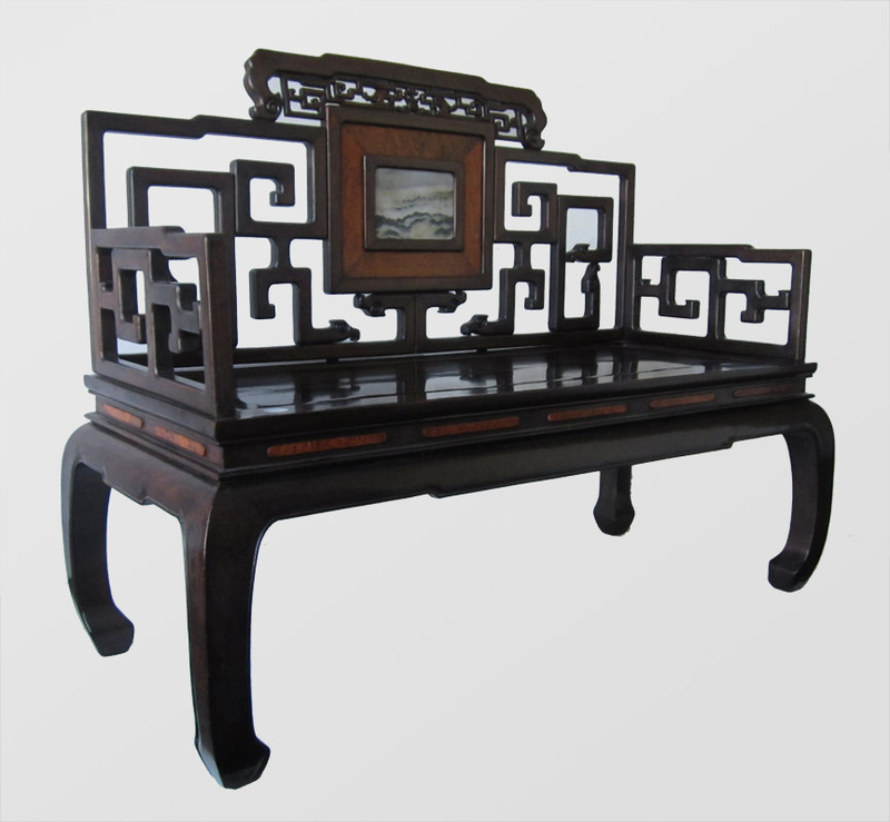 Chinese Antique Hardwood Bench with Marble