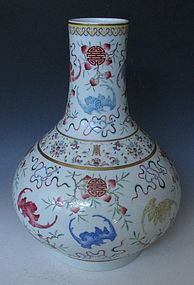 Antique Chinese Fencai Vase Bat and Peach Motif