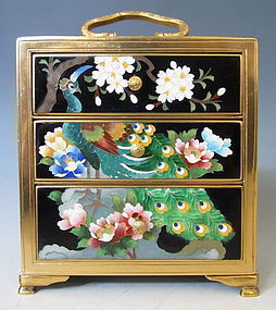 Japanese Cloisonne Box with Drawers and Peacock