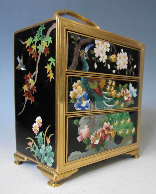 Japanese Cloisonne Box with Drawers and Peacock