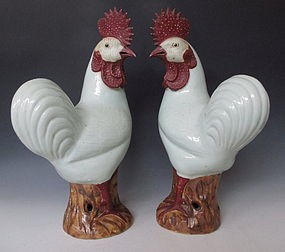 Antique Chinese Porcelain Rooster Pair