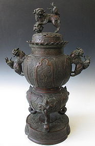 Japanese Antique Large Bronze Censor with Fu-dogs