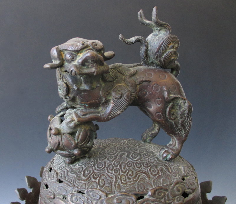 Japanese Antique Large Bronze Censor with Fu-dogs