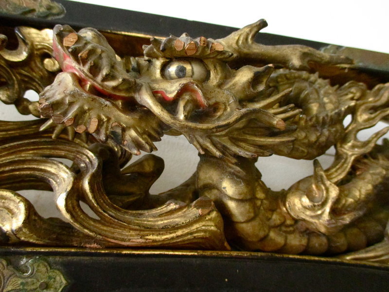 Japanese Antique Carved Butsudan Ranma with Dragons