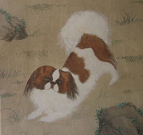 Chinese Antique Painting of a Pekingese Dog
