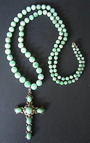 Chinese Antique Jade Bead Necklace with Cross