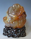 Chinese Carved Agate Monkey and Baby with Peaches