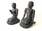 Set of Two Thai Bronze Sculptures of Monks
