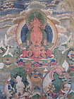 Tibetan Thangka of Amitayus Namgyalma and Tara