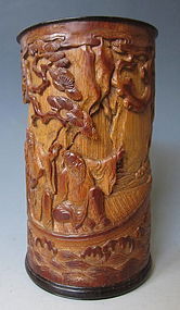 Chinese Antique Small Carved Bamboo Brush Pot