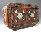 Chinese Carved Hardwood Box with Inlaid Jade